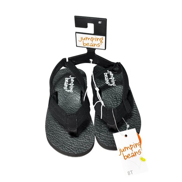 Jumping Beans Black Flip Flop Sandals 8T Toddler Size Textured Sole & Adjustable - Picture 1 of 4